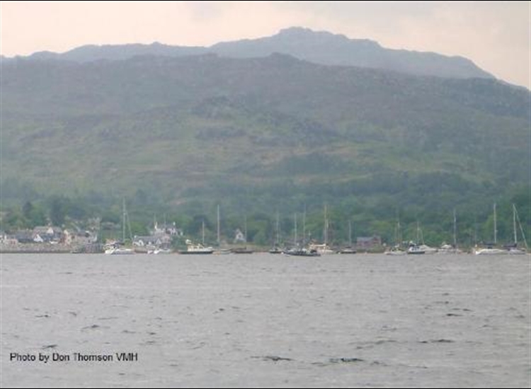 Arisaig anchorage with landing pontoon to the left of left hand yacht