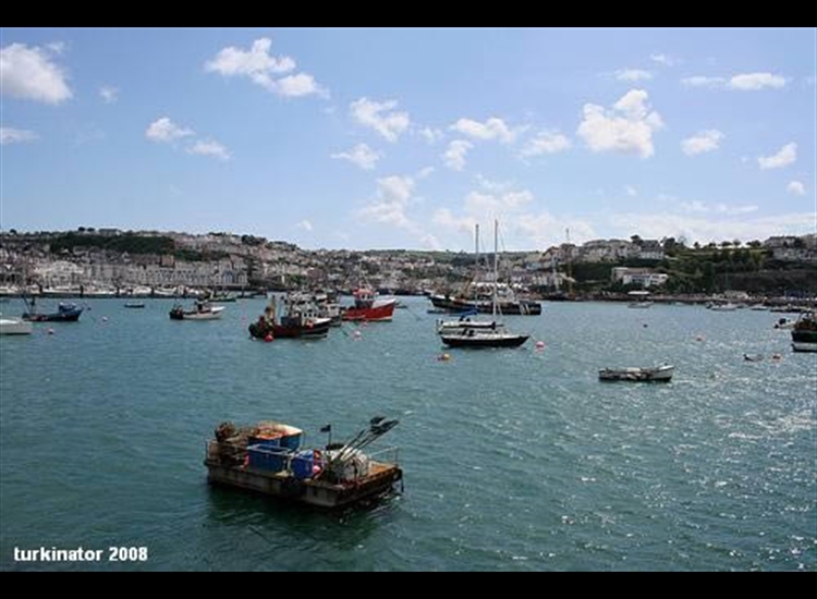 Trawler and yacht moorings, looking towards the marina wavescreen
