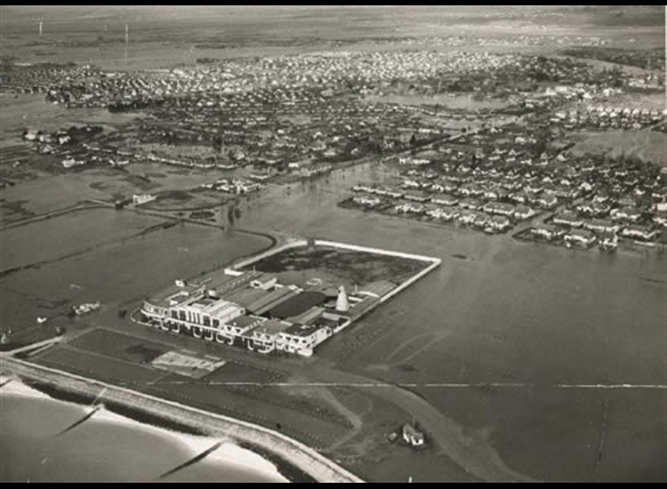 Canvey,  in Essex, United Kingdom at the North Sea flood of 1953. View from a U.S. Army helicopter.