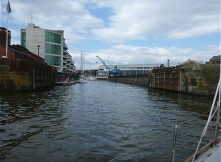South West Graving Dock. There are four finger pontoons at the far end
