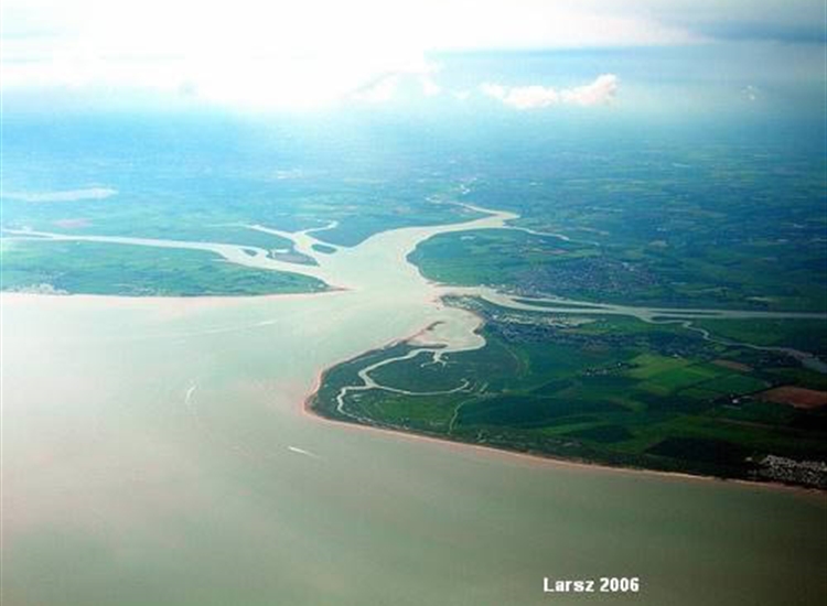 Aerial Photo of Mersea,Cindery and  Rat Islands as well as Brightlingsea and the River Colne up towards Wivenhoe
