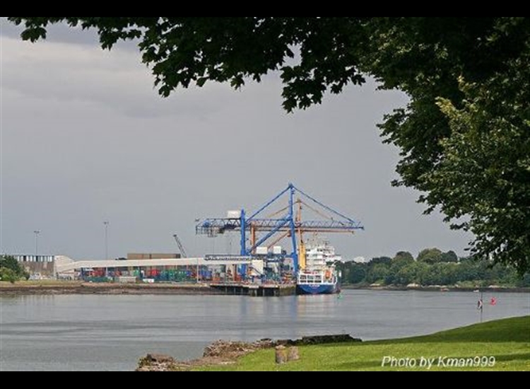 Cork. Container terminal on North Bank taken looking down river from Stadium area