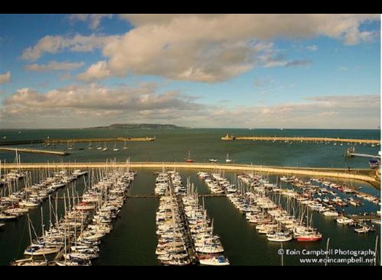 Dun Laoghaire Marina looking NE through the entrance towards the Ben of Howth