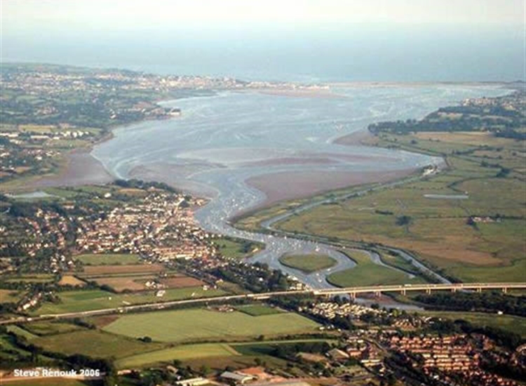 Aerial shot of Exe estuary, from Exeter looking seawards