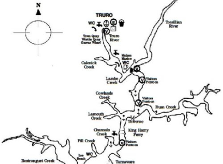 Map of Mooring and Anchoring Sites, Upper Fal, Truro River