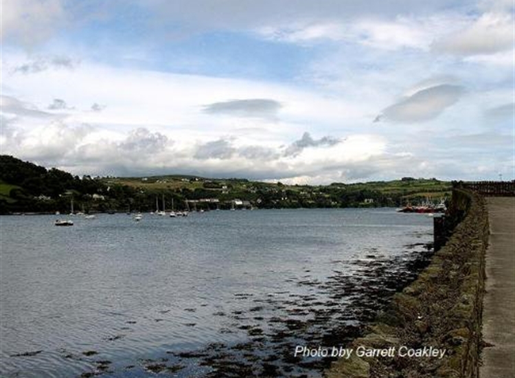 Glendore moorings from Union Hall with Union Hall Quay centre right