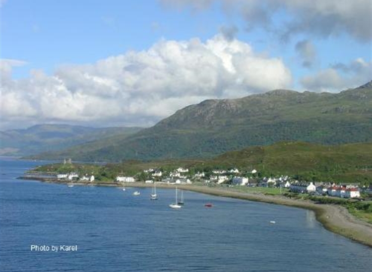 7. Moorings off Kyleakin. The three boats in the foreground are on the three visitors mooring buoys