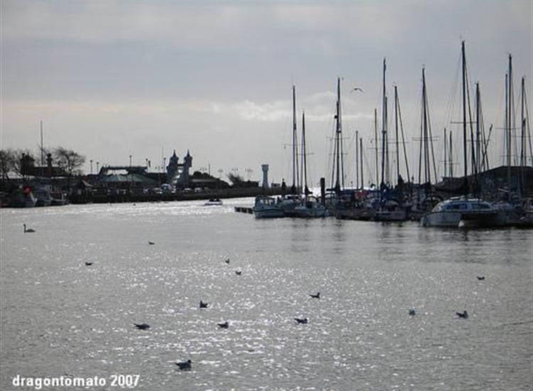 Looking out of Harbour, Note Twin Castles