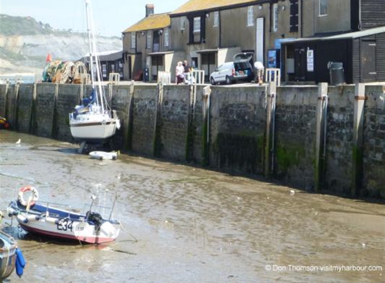 Lyme Victoria Pier with a visiting boat