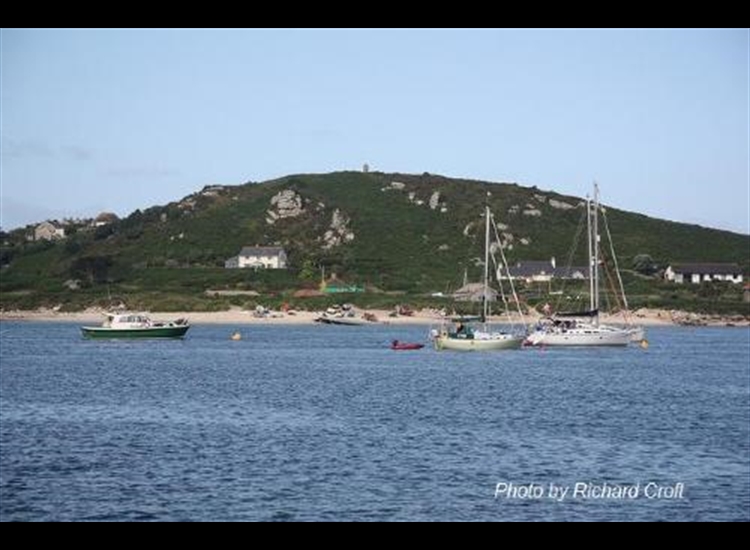 Looking across New Grimsby Sound towards the day mark on Watch Hill Bryher