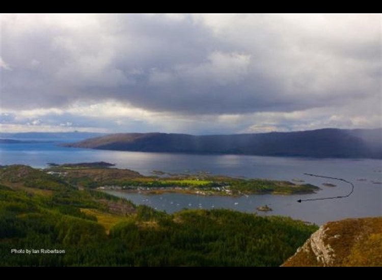 1. Looking over Plockton from the SE. Crowlin Islands on far left and entrance to Plockton on right