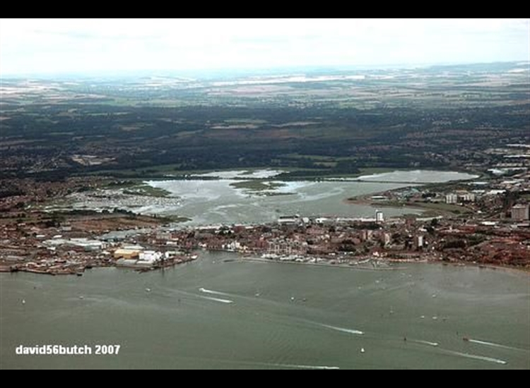 Aerial shot Poole Yacht Haven, Town Quay and Hole Bay