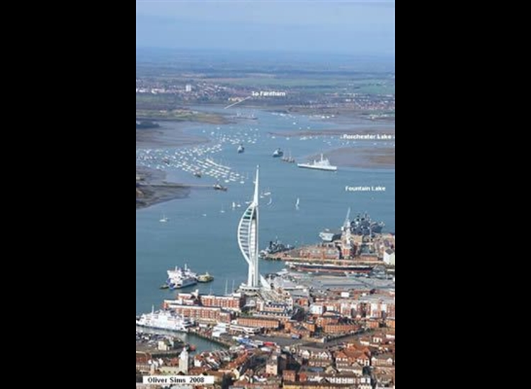 Aerial photo showing way into northern part of Portsmouth Harbour