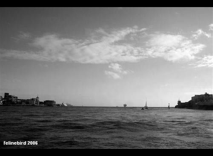 Leaving Portsmouth- note Ballast Beacon and Boat Channel RH side of picture