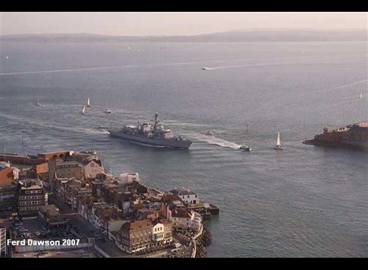 Yacht is in Boat Channel, warship in main channel