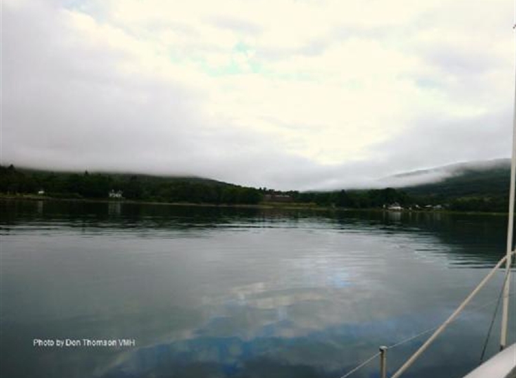 Rum. Kinloch Castle and the anchorage in Loch Scresort