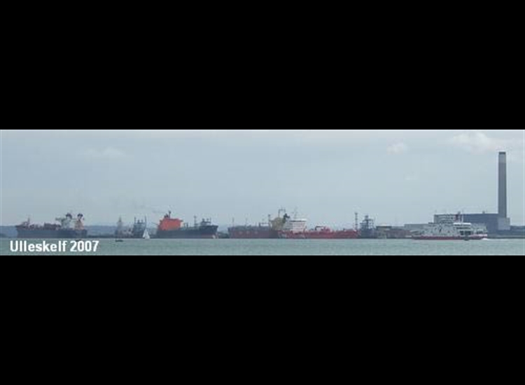 9.Oil Terminal, Red Funnel Car Ferry Passing. That Chimney is no longer there