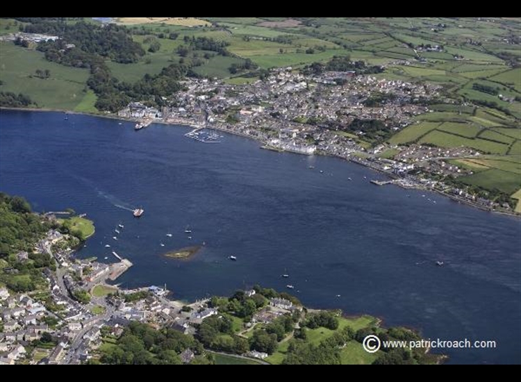 Strangford (foreground) and Portaferry (background. Note ferry's wake!