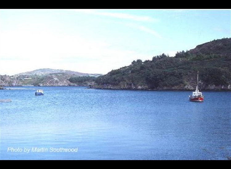 Barloge Creek from Tranabo Creek. Lough Hyne Entrance centre round headland