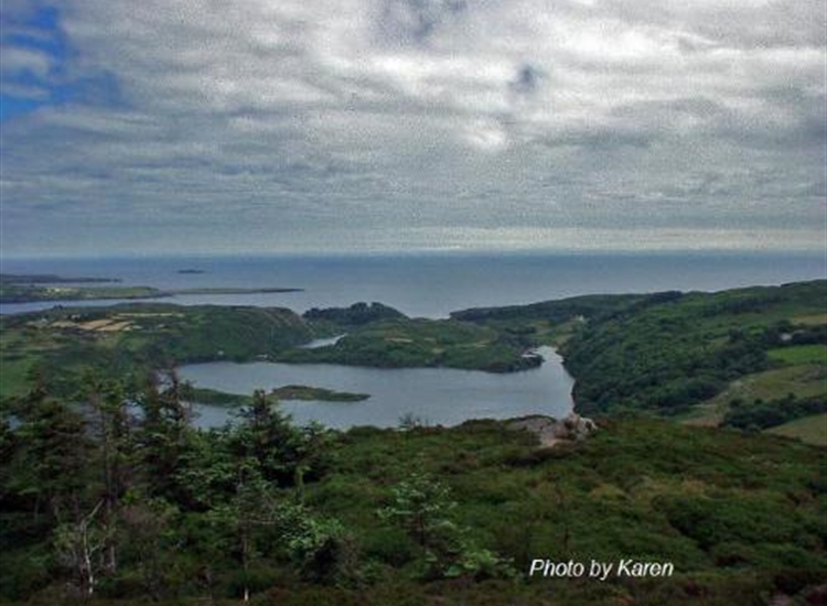 Lough Hyne from Knockomagh. Gokane Pt, Toe Head and The Stags in distance