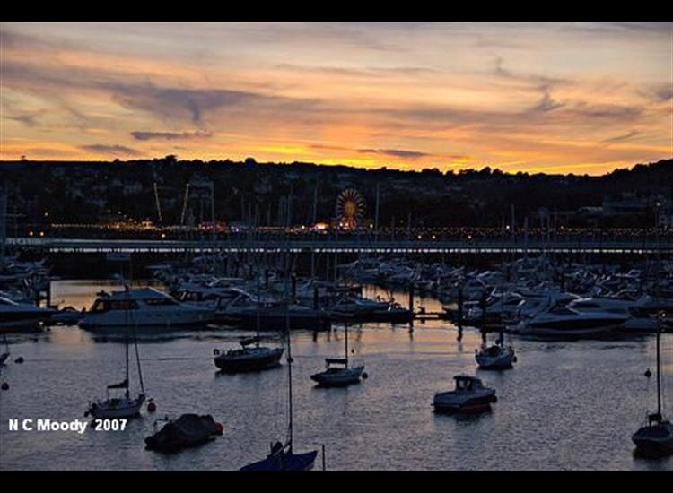 Dusk, looking towards marina visitors berths